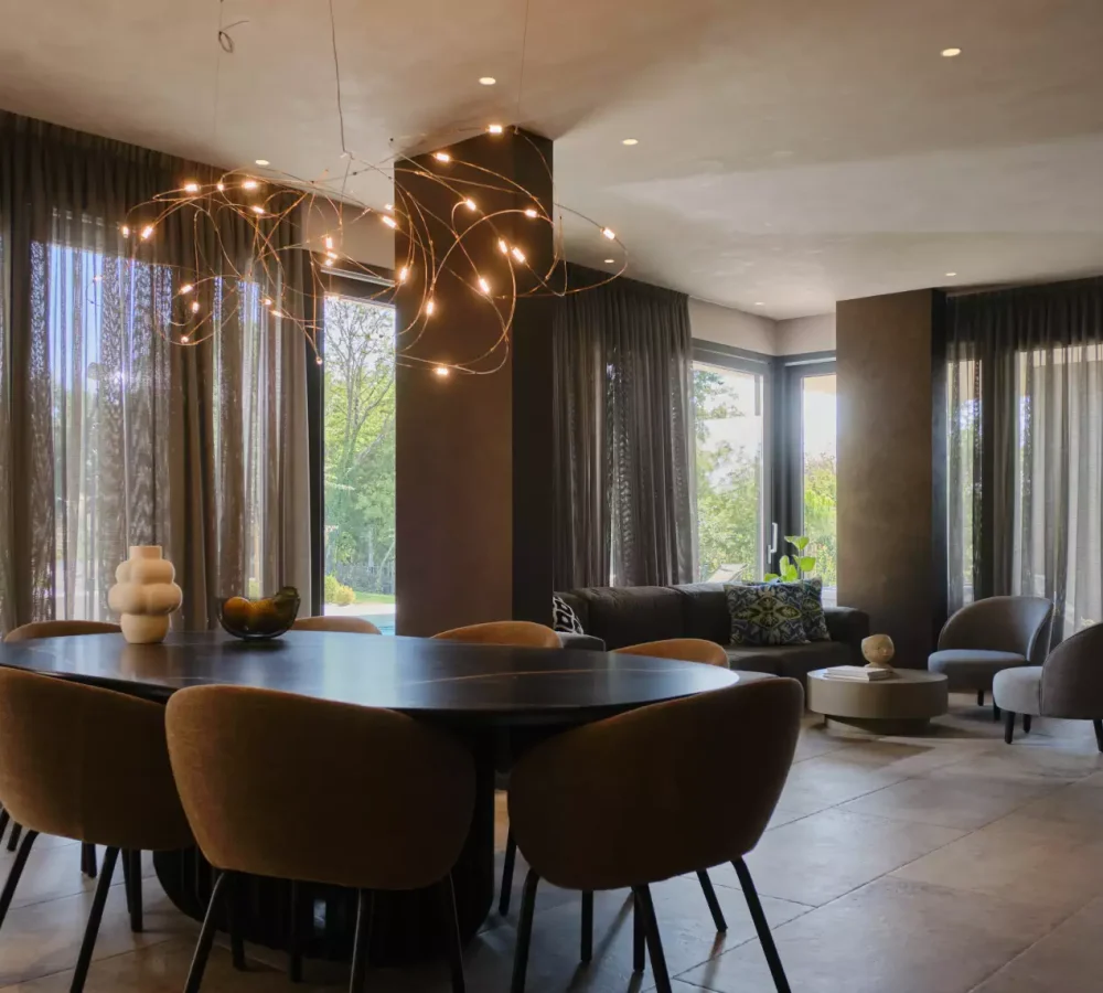 Living room, dining area
